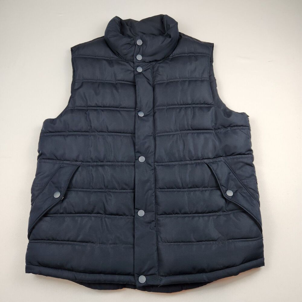Gap Puffer Vest Navy Blue Mens M Heavyweight Full Zip Snap Front Prep Utility